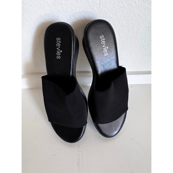 Stevies Black Platform Slide Sandals Wedge Slip On Shoes Size 3 Y2K - Picture 4 of 7